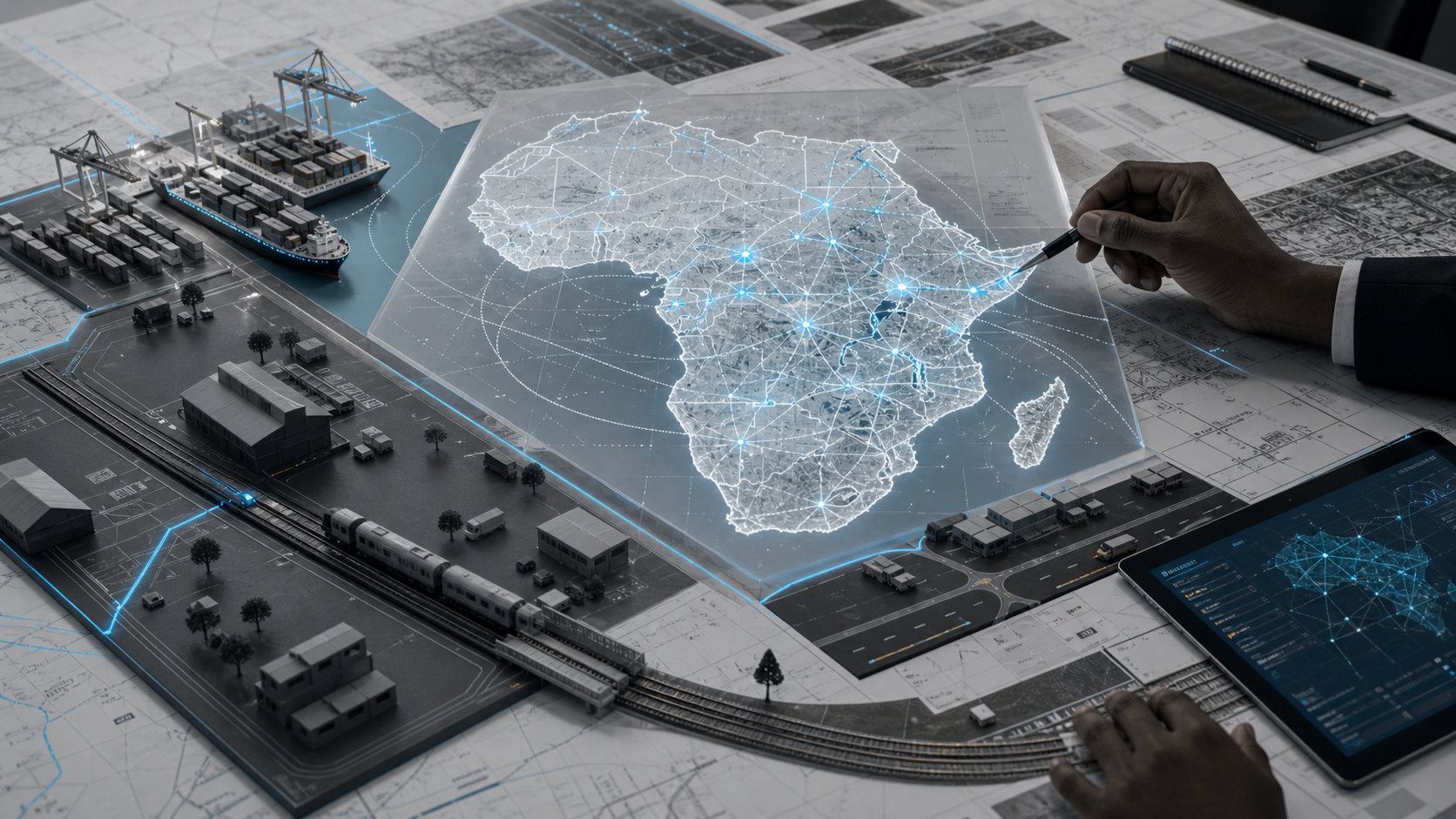 Aerial view of a container vessel moving through blue ocean trade routes