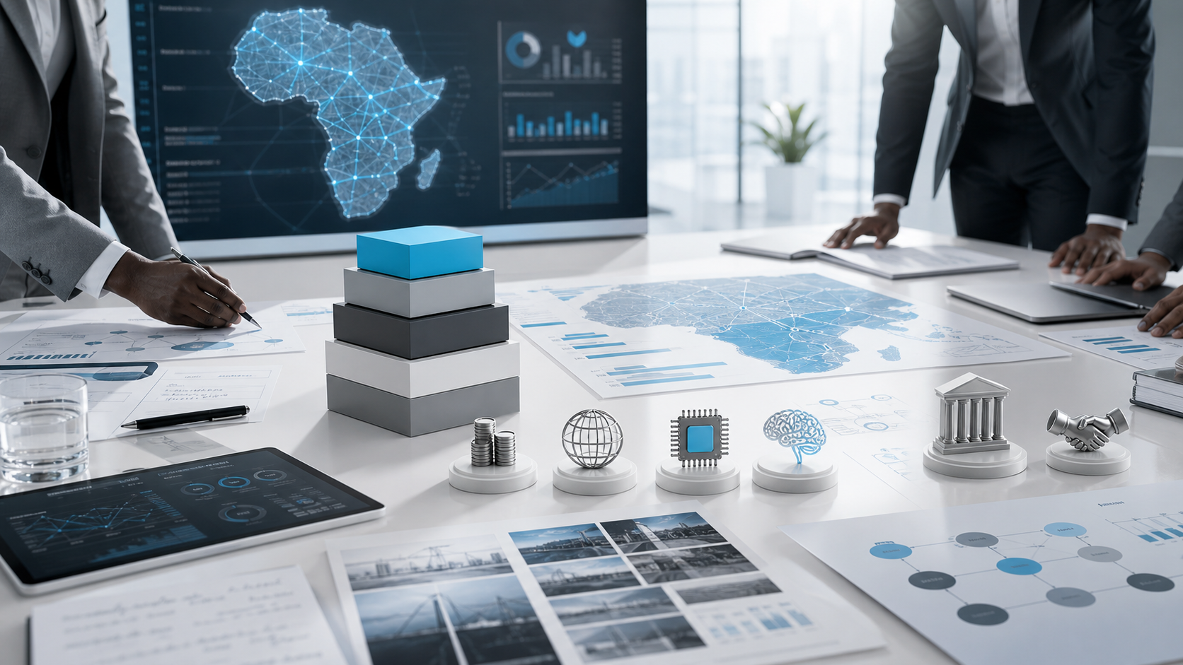 Capital, investment and corridor planning materials arranged across a strategic table