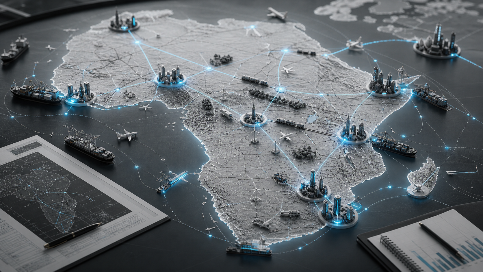 Aerial view of a strategic gateway city with maritime, road and industrial connections