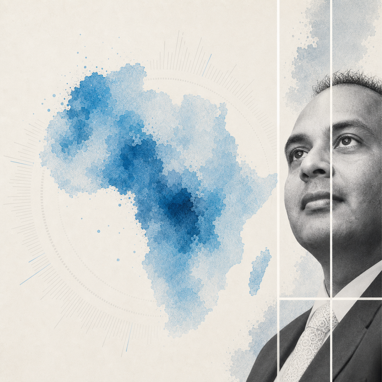 Album cover artwork for The Africa I See Anthem featuring Rhavy Nursimulu and a watercolor map of Africa
